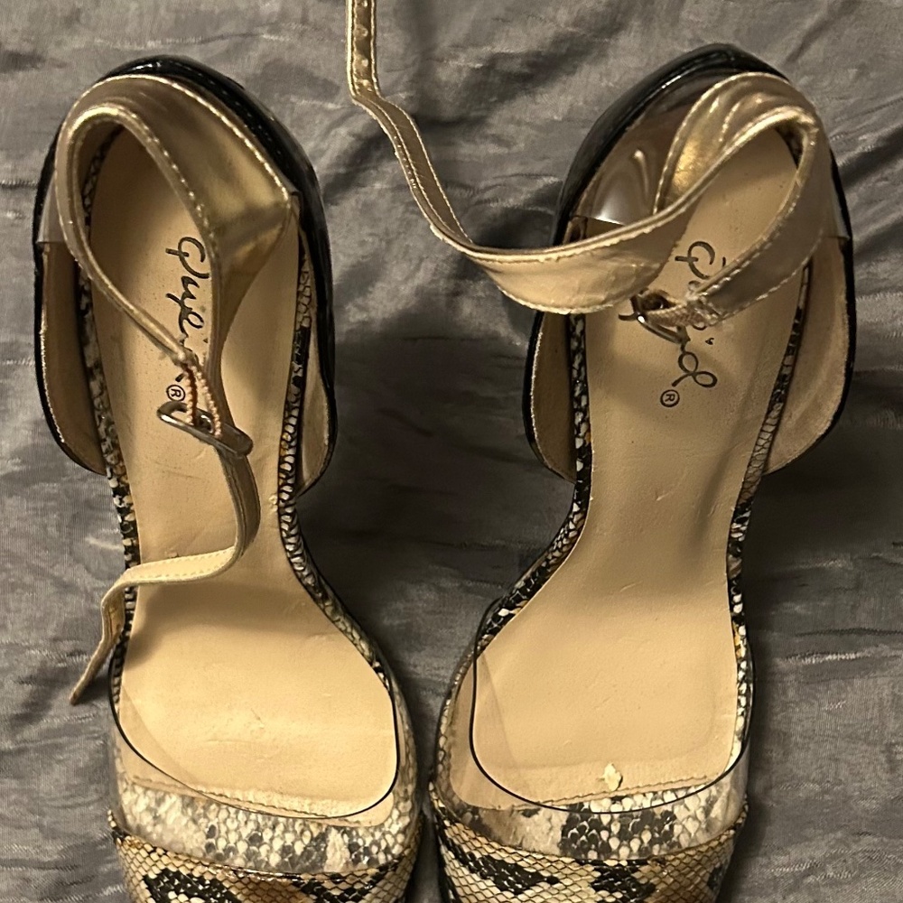 Qupid Faux Snakeskin Heels W/ Gold Strap - Picture 2 of 4
